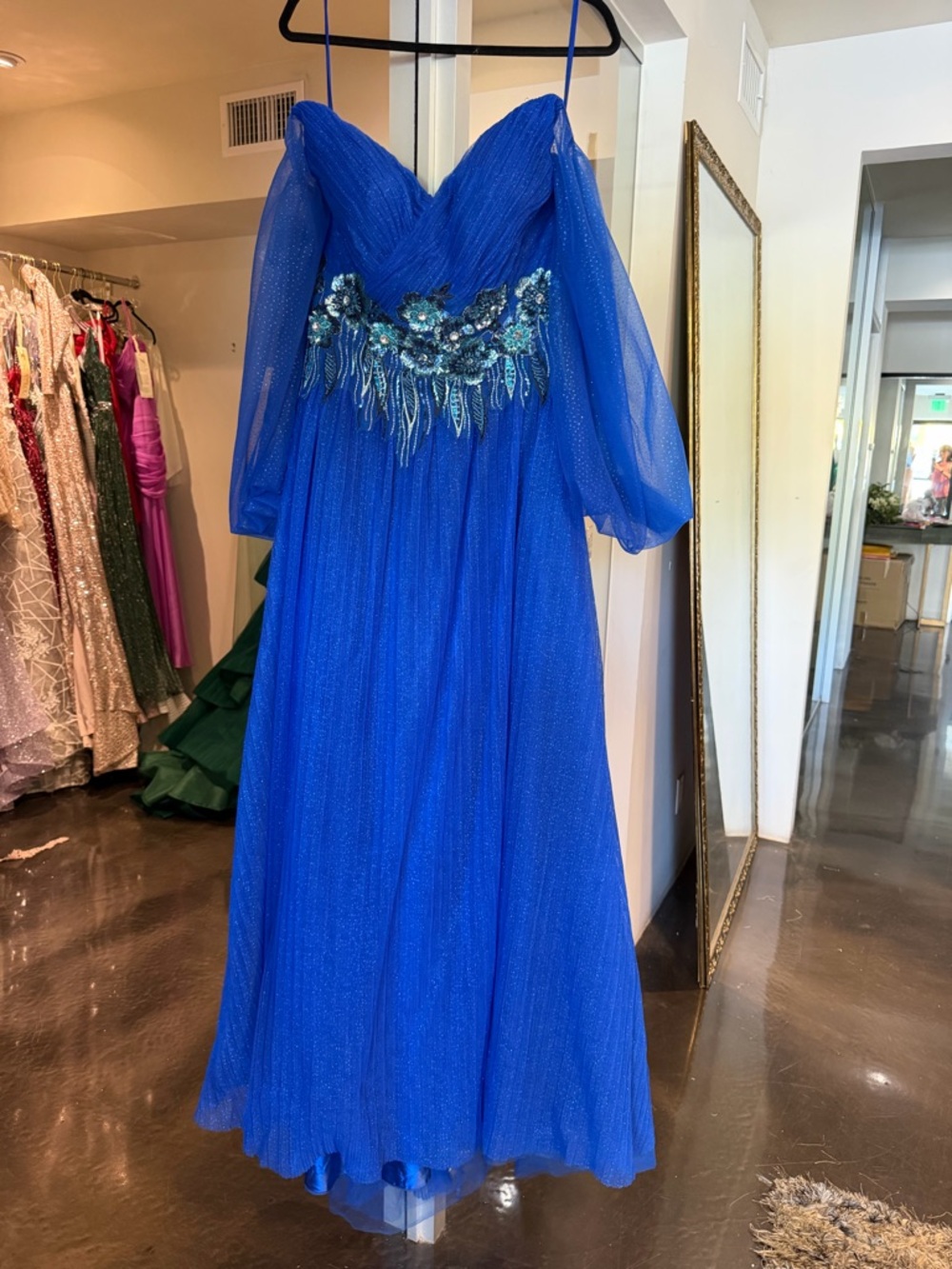 Pol Atteu Royal Blue Evening Gown with Beaded Waist